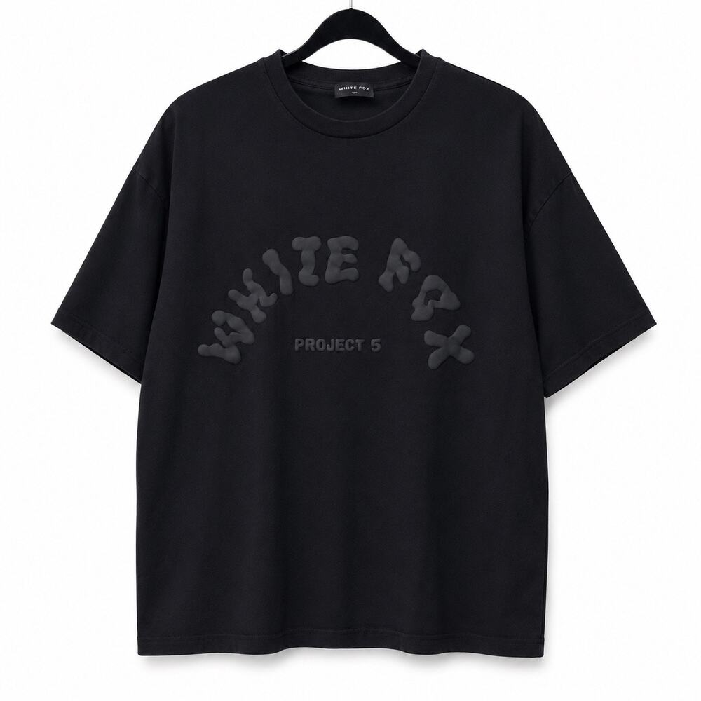 White Fox Project 5 Oversized Tee Women Small Medium Black Puff Logo Streetwear